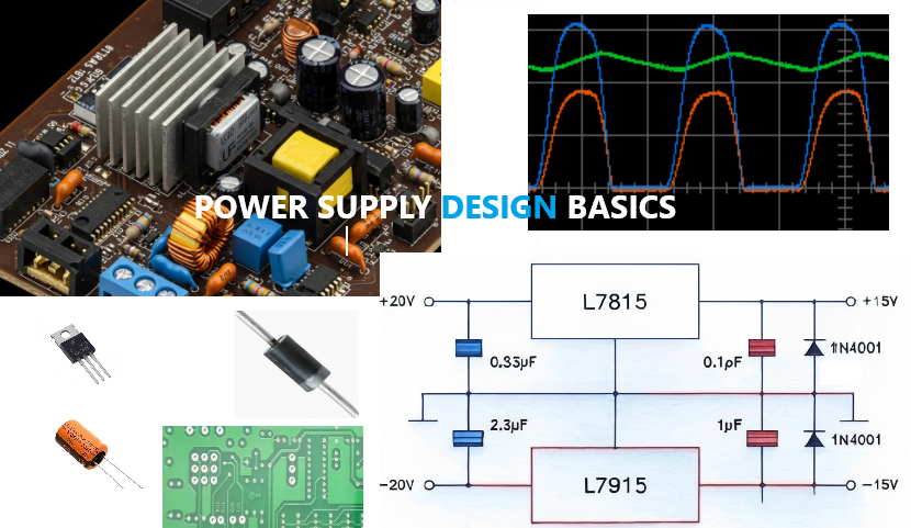 Basic introductory course on regulated AC/DC power supply design covering both linear and switch mode regulation