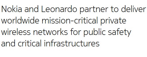 Nokia and Leonardo collaborate on mission-critical private wireless networks