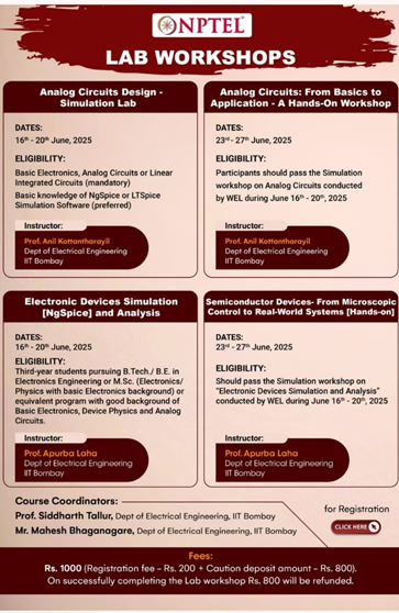 NPTEL lab workshops: comprehensive electronics devices and analog circuits training for engineering students