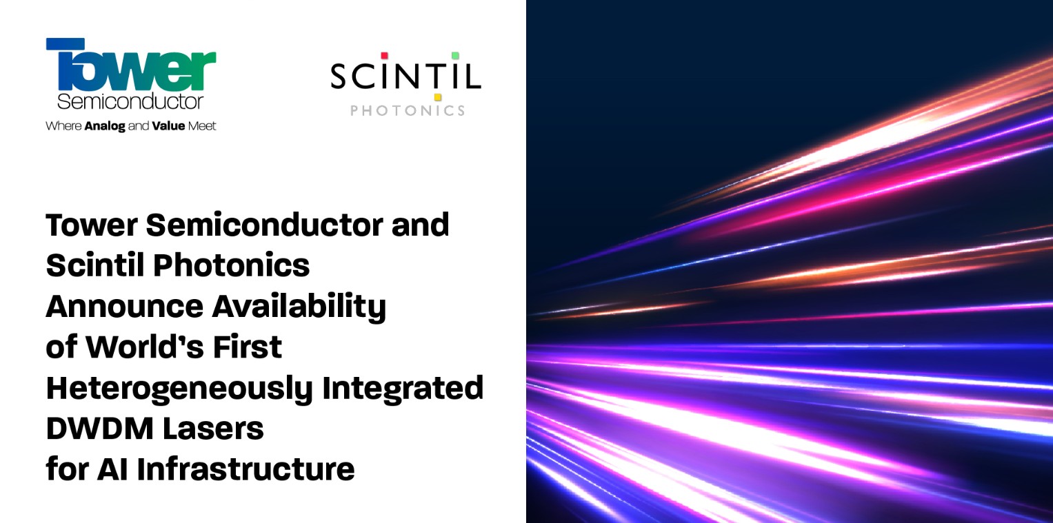 Tower Semiconductor and Scintil Photonics Announce World's First Heterogeneously Integrated DWDM Lasers for AI Infrastructure