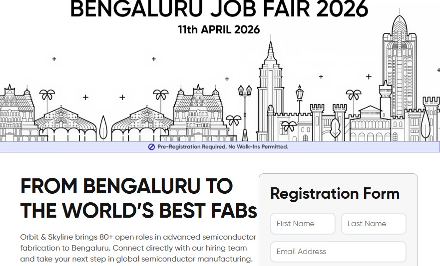 Bengaluru Job Fair 2026 on 11th Apr 2026: Orbit & Skyline Lists 80+ Semiconductor Fab Roles for Experienced Engineers