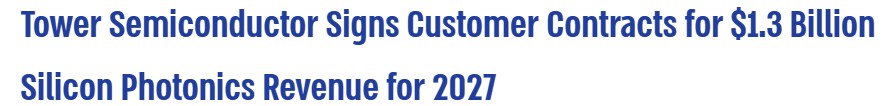 Tower Semiconductor Secures $1.3 Billion Silicon Photonics Contracts for 2027 Revenue