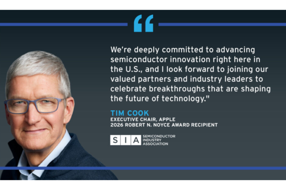 Apple Executive Chair Tim Cook to Receive Semiconductor Industry’s Top Honor