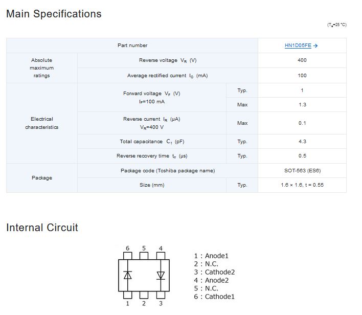 1.6 × 1.6 mm SOT-563 packaged diode with 400 V reverse voltage rating